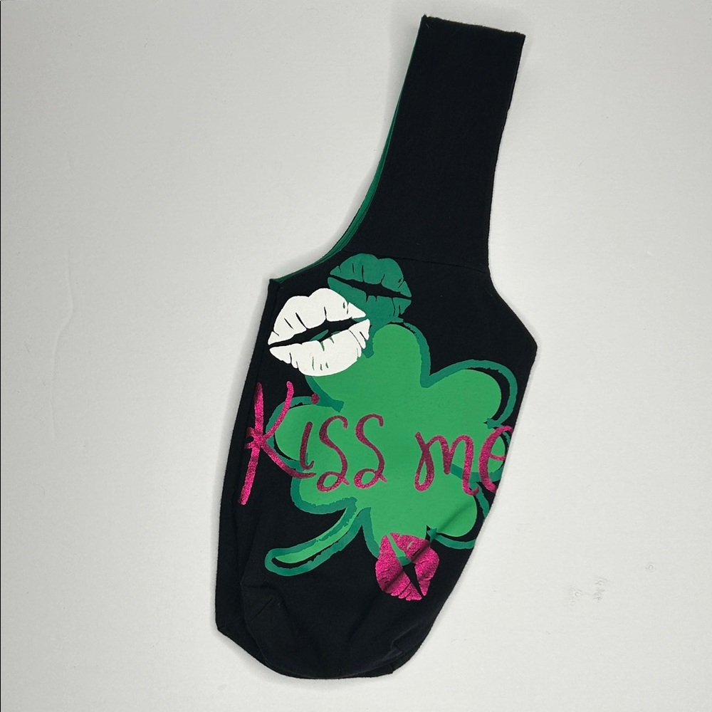 Irish green shamrock Black and Green Kiss Me Wine Tote Bag